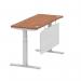 Air Modesty 1400 x 600mm Height Adjustable Office Desk Walnut Top Cable Ports Silver Leg With Silver Steel Modesty Panel HA01366