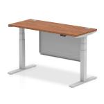 Air Modesty 1400 x 600mm Height Adjustable Office Desk Walnut Top Cable Ports Silver Leg With Silver Steel Modesty Panel HA01366