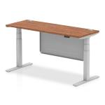 Air Modesty 1600 x 600mm Height Adjustable Office Desk Walnut Top Cable Ports Silver Leg With Silver Steel Modesty Panel HA01367