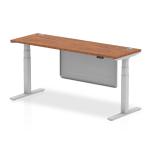 Air Modesty 1800 x 600mm Height Adjustable Office Desk Walnut Top Cable Ports Silver Leg With Silver Steel Modesty Panel HA01368
