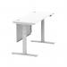 Air Modesty 1400 x 600mm Height Adjustable Office Desk White Top Cable Ports Silver Leg With Silver Steel Modesty Panel HA01370