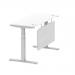Air 1400 x 600mm Height Adjustable Desk White Top Cable Ports Silver Leg With Silver Steel Modesty Panel HA01370