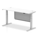 Air Modesty 1600 x 600mm Height Adjustable Office Desk White Top Cable Ports Silver Leg With Silver Steel Modesty Panel HA01371