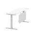 Air Modesty 1800 x 600mm Height Adjustable Office Desk White Top Cable Ports Silver Leg With Silver Steel Modesty Panel HA01372