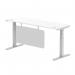 Air Modesty 1800 x 600mm Height Adjustable Office Desk White Top Cable Ports Silver Leg With Silver Steel Modesty Panel HA01372