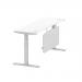 Air 1800 x 600mm Height Adjustable Desk White Top Cable Ports Silver Leg With Silver Steel Modesty Panel HA01372