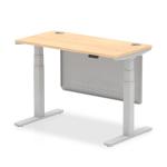 Air Modesty 1200 x 600mm Height Adjustable Office Desk Maple Top Cable Ports Silver Leg With Silver Steel Modesty Panel HA01373