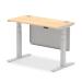 Air 1200 x 600mm Height Adjustable Desk Maple Top Cable Ports Silver Leg With Silver Steel Modesty Panel HA01373