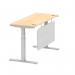 Air Modesty 1400 x 600mm Height Adjustable Office Desk Maple Top Cable Ports Silver Leg With Silver Steel Modesty Panel HA01374