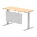 Air Modesty 1400 x 600mm Height Adjustable Office Desk Maple Top Cable Ports Silver Leg With Silver Steel Modesty Panel HA01374