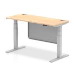 Air Modesty 1400 x 600mm Height Adjustable Office Desk Maple Top Cable Ports Silver Leg With Silver Steel Modesty Panel HA01374
