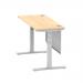 Air 1400 x 600mm Height Adjustable Desk Maple Top Cable Ports Silver Leg With Silver Steel Modesty Panel HA01374