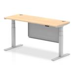 Air Modesty 1600 x 600mm Height Adjustable Office Desk Maple Top Cable Ports Silver Leg With Silver Steel Modesty Panel HA01375
