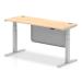 Air 1600 x 600mm Height Adjustable Desk Maple Top Cable Ports Silver Leg With Silver Steel Modesty Panel HA01375