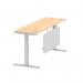 Air Modesty 1800 x 600mm Height Adjustable Office Desk Maple Top Cable Ports Silver Leg With Silver Steel Modesty Panel HA01376