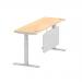 Air 1800 x 600mm Height Adjustable Desk Maple Top Cable Ports Silver Leg With Silver Steel Modesty Panel HA01376