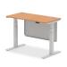 Air 1200 x 600mm Height Adjustable Desk Oak Top Cable Ports Silver Leg With Silver Steel Modesty Panel HA01377