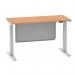 Air Modesty 1400 x 600mm Height Adjustable Office Desk Oak Top Cable Ports Silver Leg With Silver Steel Modesty Panel HA01378