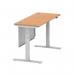 Air Modesty 1400 x 600mm Height Adjustable Office Desk Oak Top Cable Ports Silver Leg With Silver Steel Modesty Panel HA01378