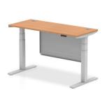 Air Modesty 1400 x 600mm Height Adjustable Office Desk Oak Top Cable Ports Silver Leg With Silver Steel Modesty Panel HA01378