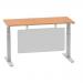 Air 1400 x 600mm Height Adjustable Desk Oak Top Cable Ports Silver Leg With Silver Steel Modesty Panel HA01378