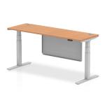 Air Modesty 1800 x 600mm Height Adjustable Office Desk Oak Top Cable Ports Silver Leg With Silver Steel Modesty Panel HA01380