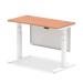 Air 1200 x 600mm Height Adjustable Desk Beech Top Cable Ports White Leg With White Steel Modesty Panel HA01381