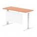 Air Modesty 1400 x 600mm Height Adjustable Office Desk Beech Top Cable Ports White Leg With White Steel Modesty Panel HA01382