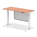 Air Modesty 1400 x 600mm Height Adjustable Office Desk Beech Top Cable Ports White Leg With White Steel Modesty Panel HA01382