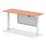 Air Modesty 1600 x 600mm Height Adjustable Office Desk Beech Top Cable Ports White Leg With White Steel Modesty Panel HA01383