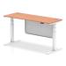 Air 1600 x 600mm Height Adjustable Desk Beech Top Cable Ports White Leg With White Steel Modesty Panel HA01383