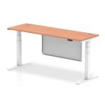 Air Modesty 1800 x 600mm Height Adjustable Office Desk Beech Top Cable Ports White Leg With White Steel Modesty Panel HA01384