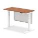 Air 1200 x 600mm Height Adjustable Desk Walnut Top Cable Ports White Leg With White Steel Modesty Panel HA01385