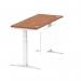 Air Modesty 1400 x 600mm Height Adjustable Office Desk Walnut Top Cable Ports White Leg With White Steel Modesty Panel HA01386