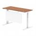 Air Modesty 1400 x 600mm Height Adjustable Office Desk Walnut Top Cable Ports White Leg With White Steel Modesty Panel HA01386