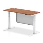 Air Modesty 1400 x 600mm Height Adjustable Office Desk Walnut Top Cable Ports White Leg With White Steel Modesty Panel HA01386
