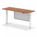 Air Modesty 1600 x 600mm Height Adjustable Office Desk Walnut Top Cable Ports White Leg With White Steel Modesty Panel HA01387