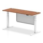 Air Modesty 1600 x 600mm Height Adjustable Office Desk Walnut Top Cable Ports White Leg With White Steel Modesty Panel HA01387
