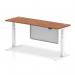 Air Modesty 1800 x 600mm Height Adjustable Office Desk Walnut Top Cable Ports White Leg With White Steel Modesty Panel HA01388