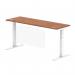 Air Modesty 1800 x 600mm Height Adjustable Office Desk Walnut Top Cable Ports White Leg With White Steel Modesty Panel HA01388