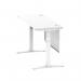 Air Modesty 1400 x 600mm Height Adjustable Office Desk White Top Cable Ports White Leg With White Steel Modesty Panel HA01390