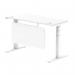 Air Modesty 1400 x 600mm Height Adjustable Office Desk White Top Cable Ports White Leg With White Steel Modesty Panel HA01390