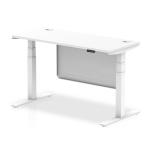 Air Modesty 1400 x 600mm Height Adjustable Office Desk White Top Cable Ports White Leg With White Steel Modesty Panel HA01390