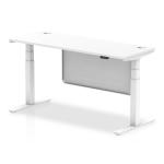 Air Modesty 1600 x 600mm Height Adjustable Office Desk White Top Cable Ports White Leg With White Steel Modesty Panel HA01391