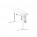 Air Modesty 1800 x 600mm Height Adjustable Office Desk White Top Cable Ports White Leg With White Steel Modesty Panel HA01392