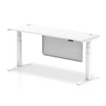 Air Modesty 1800 x 600mm Height Adjustable Office Desk White Top Cable Ports White Leg With White Steel Modesty Panel HA01392