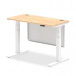 Air Modesty 1200 x 600mm Height Adjustable Office Desk Maple Top Cable Ports White Leg With White Steel Modesty Panel HA01393