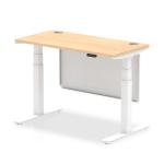 Air Modesty 1200 x 600mm Height Adjustable Office Desk Maple Top Cable Ports White Leg With White Steel Modesty Panel HA01393