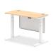 Air 1200 x 600mm Height Adjustable Desk Maple Top Cable Ports White Leg With White Steel Modesty Panel HA01393