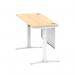 Air Modesty 1400 x 600mm Height Adjustable Office Desk Maple Top Cable Ports White Leg With White Steel Modesty Panel HA01394